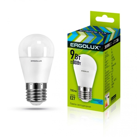 Лампа светодиодная Шар Ergolux LED-G45-9W-E27-4K 9Вт E27 4500K 172-265В