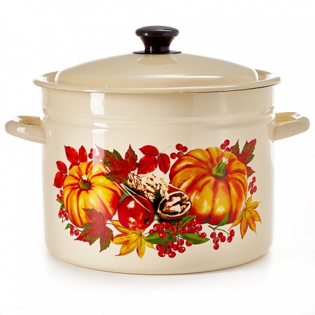 Кастрюля эмалированная сталь  9,0л с крышкой, слоновая с декором Керчь