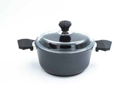 Кастрюля алюминий  2,0л, крышка стекло, с антипригарным покрытием АЛА индукция