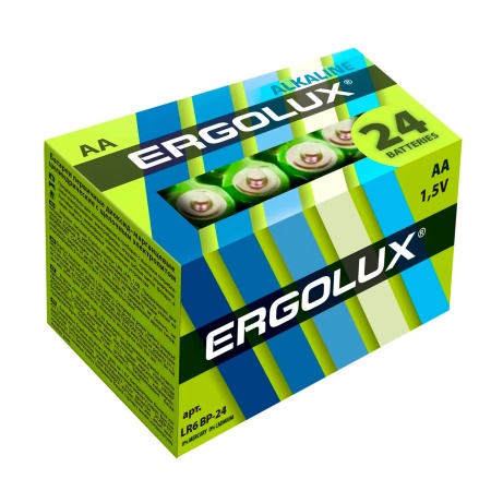 Батарейки Ergolux Alkaline LR6 BP-24 (LR6 BP-24, пальчиковая батарейка АА 1.5В) 24шт