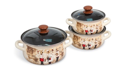Набор посуды эмалированная сталь, 3пр "Сомелье- ЭКСТРА" слоновый 1,5л+2л+3л Керчь