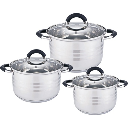 Набор посуды нержавеющая сталь, 3пр 2,2л, 3,0л, 4,0л крышка стекло WEBBER