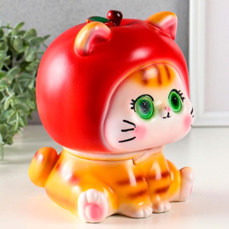 Копилка Кот в костюме Яблоко красный 17х21х17см