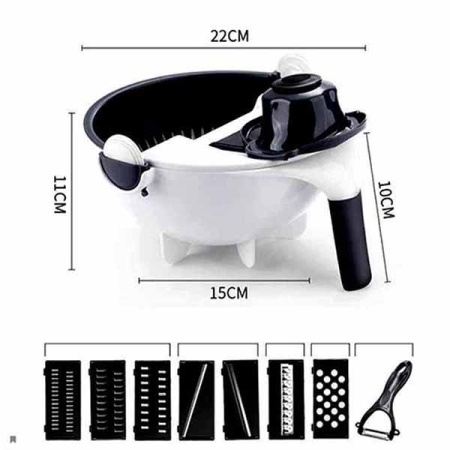 Овощерезка многофункциональная  с миской, в набор входит 5 насадок, плододержатель и овощечист