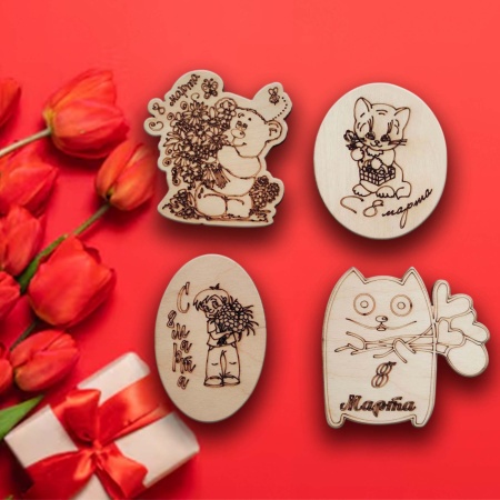 Магнит 8 Марта 10*10*0,3см ДомВуд  Экошпон Ф388