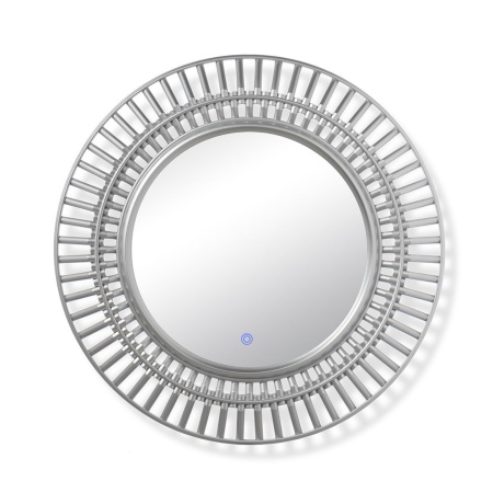 Зеркало с LED-подсветкой сенсорное, пластиковая рама, круг, d=51 см, серебро