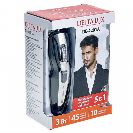 Набор для стрижки и бритья 5 в 1 DELTA LUX DE-4201A  черный, 3 Вт (12)