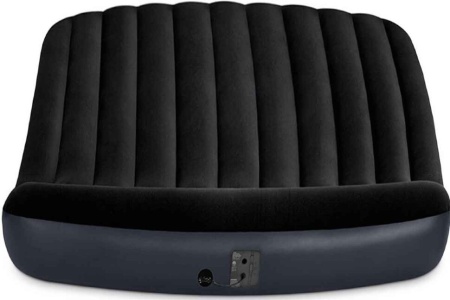 Матрас надувной флокированный 152х203х25см с подголовником, встр.насос 220В, до 272кг, Intex