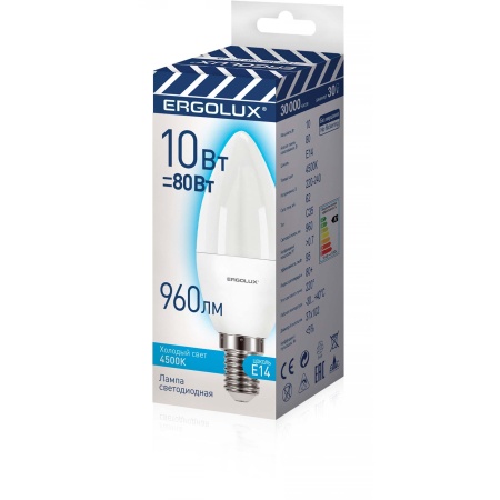 Лампа светодиодная Свеча  Ergolux LED-C35-10W-E14-4K 10Вт E14 4500K 220-240В ПРОМО