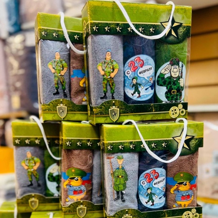 Набор полотенец 3шт 25х25 23 Февраля, микрофибра, в коробке