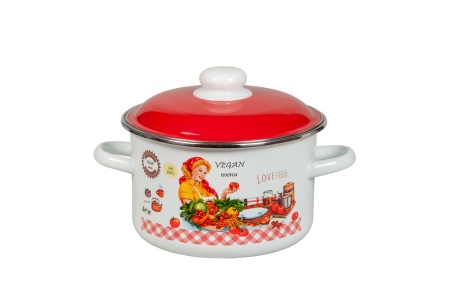 Кастрюля эмалированная сталь  2,0л, с крышкой, Стальэмаль Хозяюшка белая