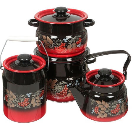 Набор посуды 12 красно-чёрный Рябинушка