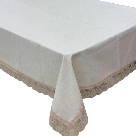 Скатерть с люрексом тефлон, бежевая с кружевом