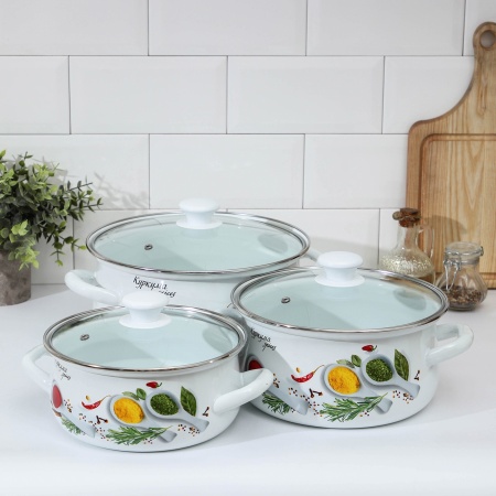 Набор посуды эмалированная сталь, 3пр Куркума-1-Экстра белый 2,0л, 3,0л, 4,0л Керчь