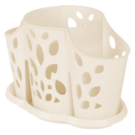 Подставка для столовых приборов 3х-секционная 18х11х13см, пластик молочный туман