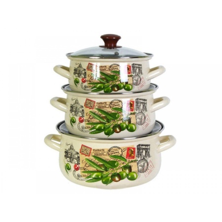 Набор посуды эмалированная сталь, 3пр "Римские каникулы - ЭКСТРА" слоновая (2л+3л+4л) эмал Керчь