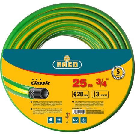 Шланг RACO CLASSIC поливочный, 20атм., армированный, 3-х слойный, 3/4"х25м