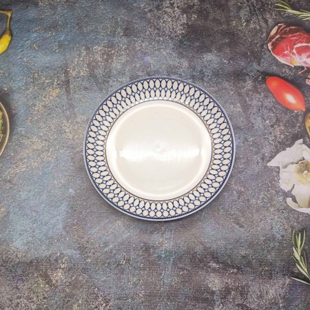 Тарелка 220мм мелкая круглая, цветная РД84939 синий узор