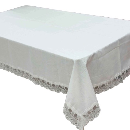 Скатерть с люрексом тефлон, белая с кружевом