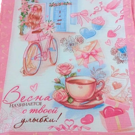 Набор подарочный ДомВелл (3шт 50х60 полотенец из ваф.полотна "Весна") коробка 