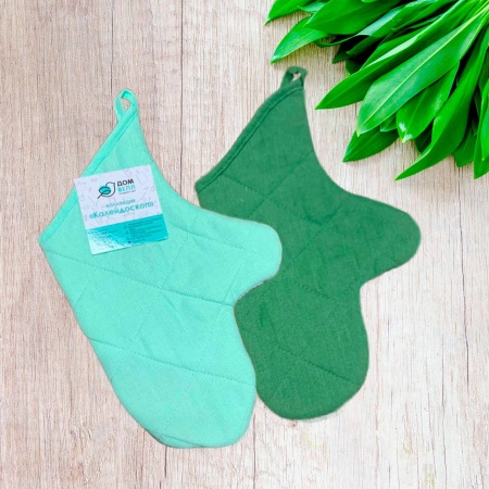 Варежка кухонная стёганная Калейдоскоп ДомВелл рогожка Фисташка