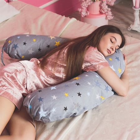 Подушка форма "Бумеранг" 8127/2 Звезды серые (бязь, пакет) ДомВелл многофункциональная 195*30