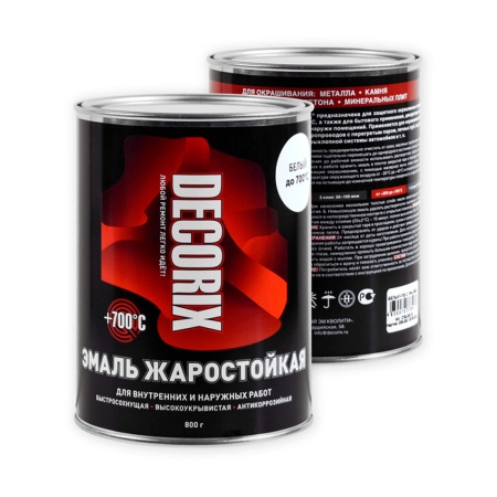 Эмаль жаростойкая +700°С DECORIX, банка 0,8 кг., белый