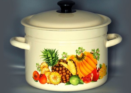 Кастрюля эмалированная сталь  7,0л, с крышкой, слоновая с декором Керчь