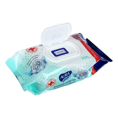 Салфетки влажные 200шт AURA Family для всей Семьи с крышкой